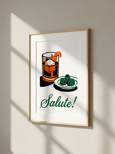"Постер на стену Salute! — коктейль и оливки" от CKR Marketing