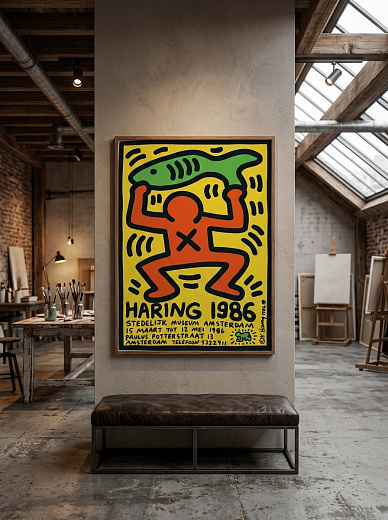 картинка Постер на стену Haring 1986 — человек с рыбой от магазина Одежда+
