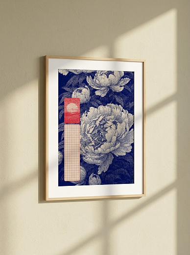"Постер на стену Светлые пионы на синем" от CKR Marketing