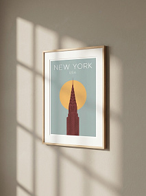 Постер на стену New York и жёлтое солнце